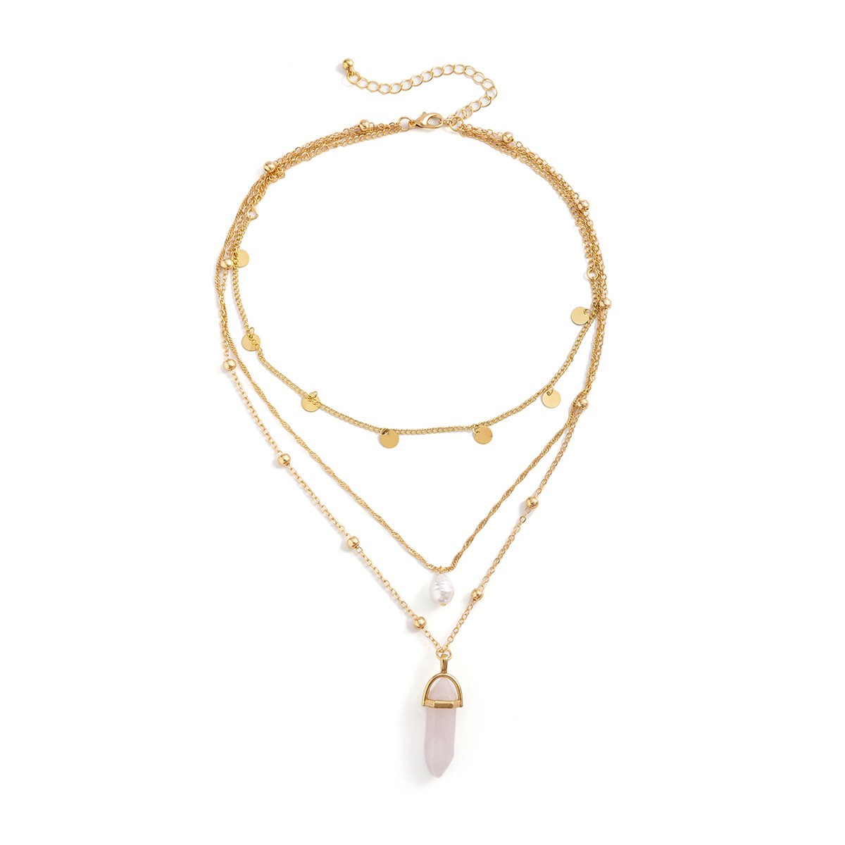 Jewelry Mix and Match Imitation Pearl Geometric Necklace Simple Sequin Tassel Imitation Crystal Column Multilayer Necklace