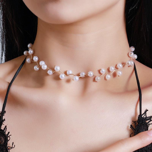 Clavicle Chain Neck Jewelry Gold Handmade Pearl Necklace Beautiful Korean Style Bridal Necklace Female