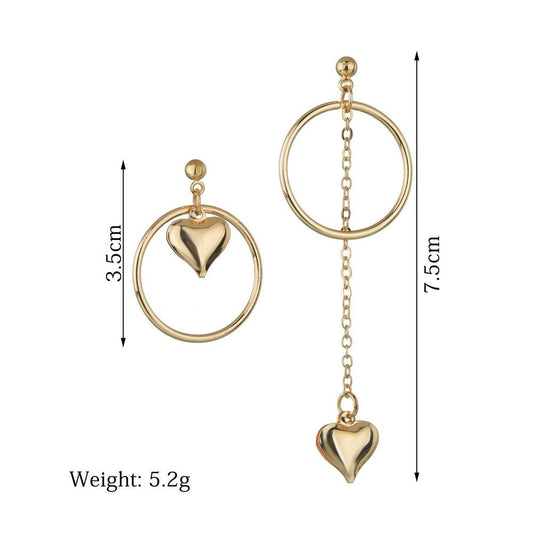 Fashion Heart Earrings Female Tassel Long Asymmetrical Round Earrings Accessories