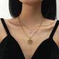 Stainless Steel Double Layer Necklace Roman Disc Hollow Pendant Zircon Clavicle Chain Temperament Retro Jewelry