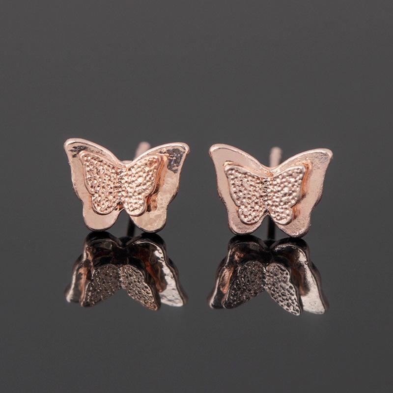 Fashion Pressed Sand Butterfly Stud Earrings Double Metal Three-dimensional Animal Earrings Chunna Jewelry