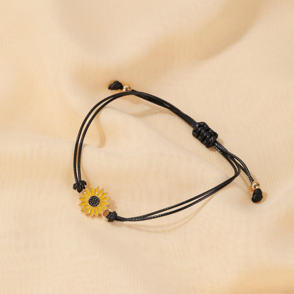 Summer small fresh couple sunflower bracelet Mori simple black rope bracelet for girlfriends and sisters hand rope gift