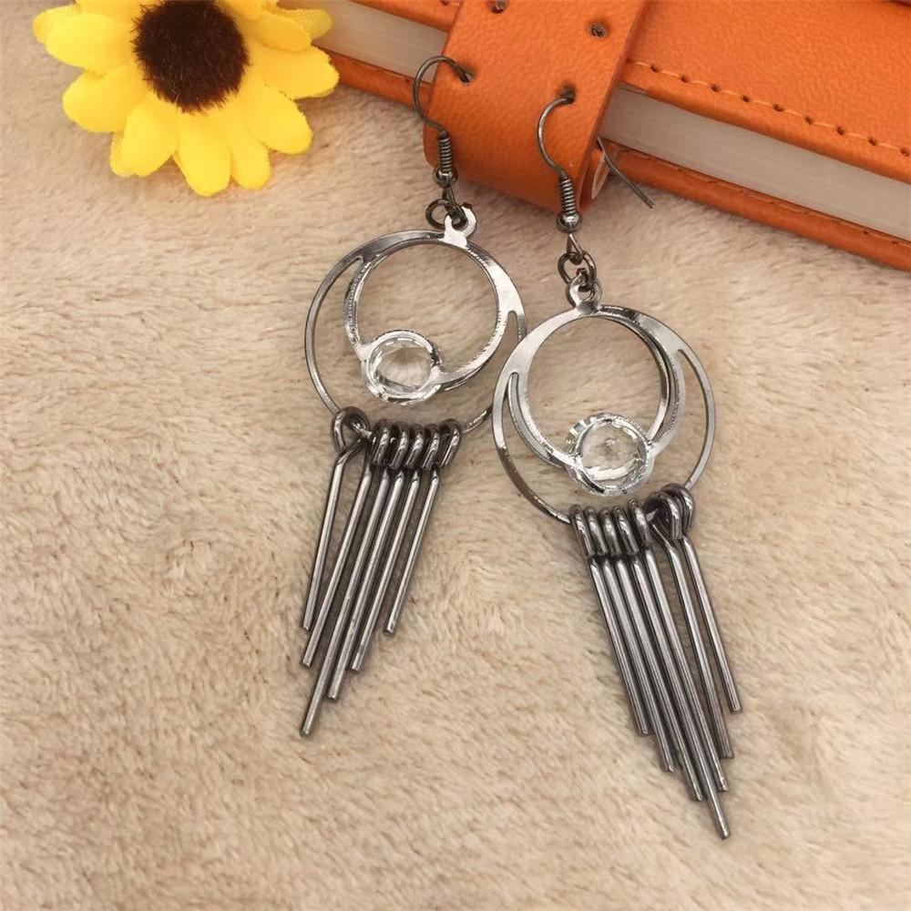Metal strip tassel earrings women's imitation zircon earrings popular jewelry of ethnic minorities in Yunnan, India
