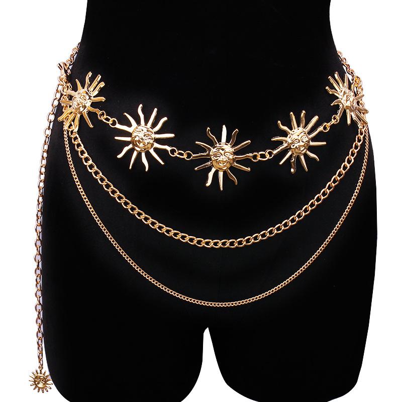 Waist chain women's metal sunflower belt body chain atmosphere adjustable dress waist