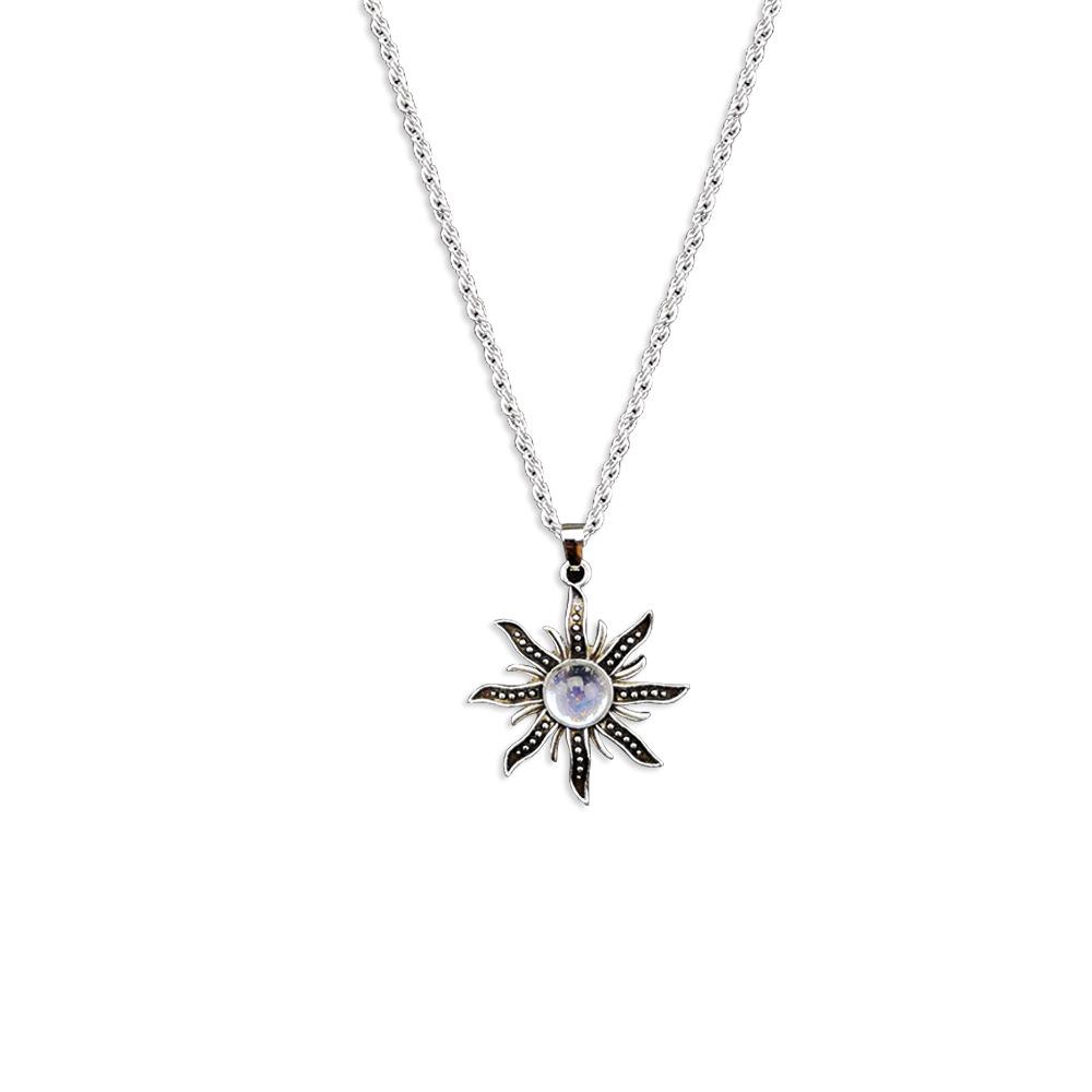 Jewelry Bohemian Imitation Moonstone Sunflower Pendant Necklace Women Retro Ethnic Jewelry