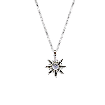Jewelry Bohemian Imitation Moonstone Sunflower Pendant Necklace Women Retro Ethnic Jewelry