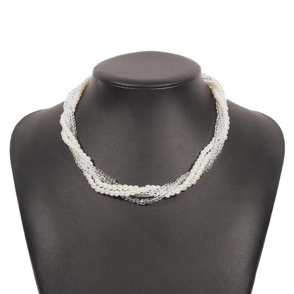 N8419 fashion simple multi-layer pearl necklace women's stacked elegant temperament retro exaggerated clavicle chain