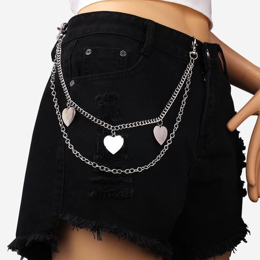 Metal pendant fashion heart-shaped waist chain pants chain ins hip-hop double-layer trend peach heart body chain