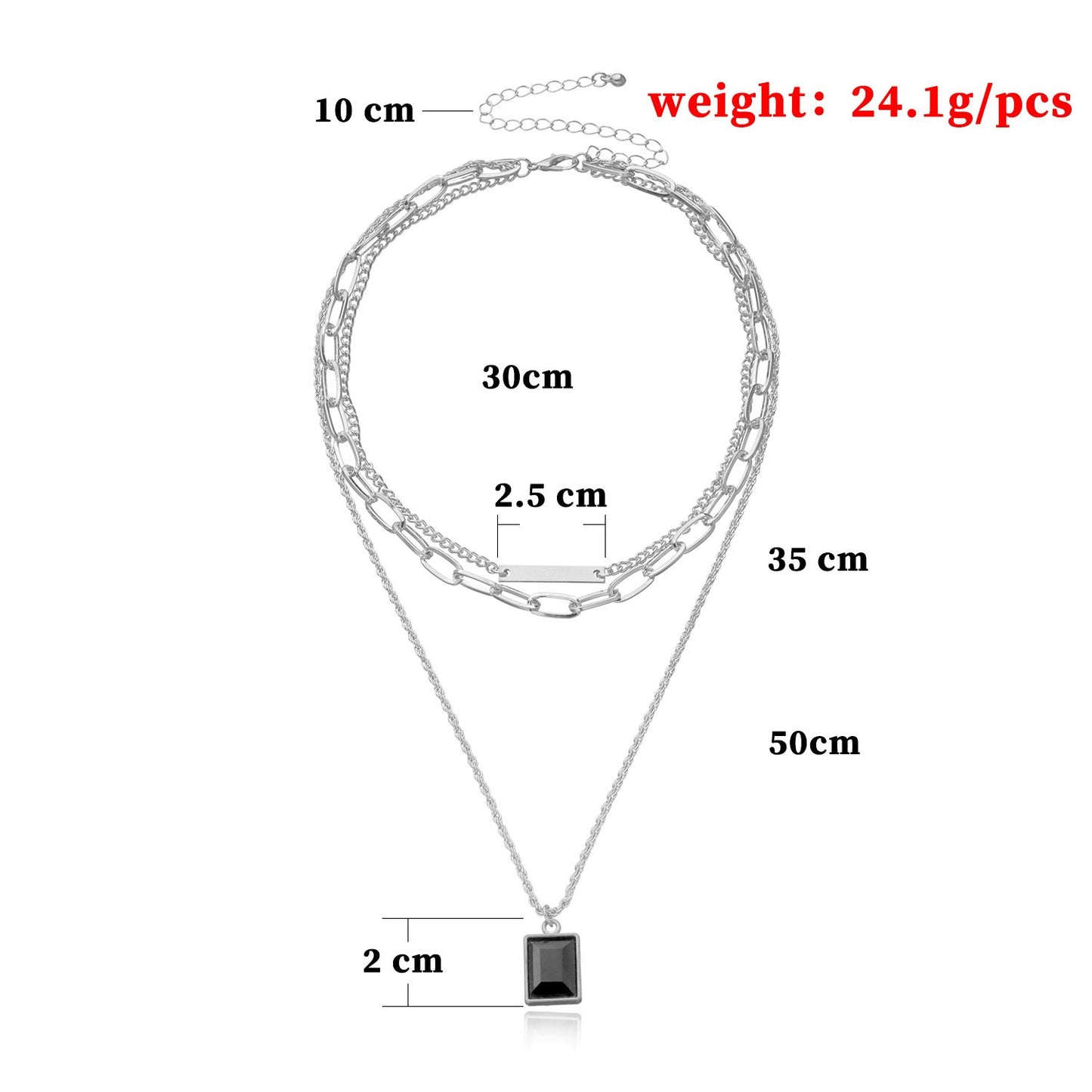 Jewelry Black Diamond Gemstone Pendant Chain Necklace Women's Fashion Street Shoot Multi-layer Trend Necklace