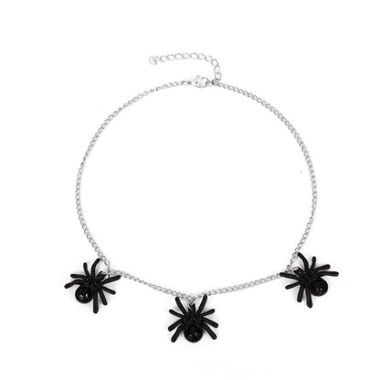 Retro Gothic Black Spider Pendant Necklace Niche Design Exaggerated Punk Clavicle Chain Halloween Gift