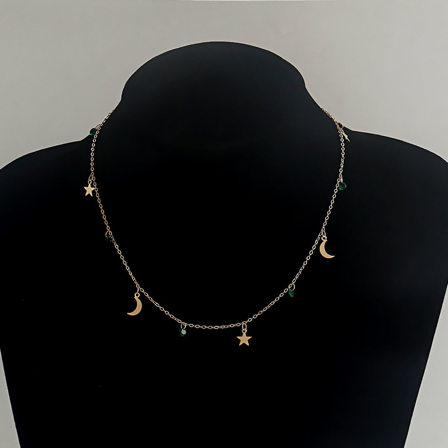Jewelry Simple Necklace Green Crystal Star Crescent Pendant Necklace Female Light Luxury Niche