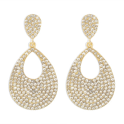 E1143 Exaggerated drop-shaped earrings full of diamond temperament personality retro geometric hollow fashion earrings