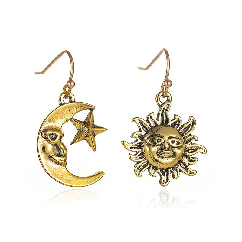 Retro sun and moon earrings asymmetric face earrings women's ethnic make-up earrings