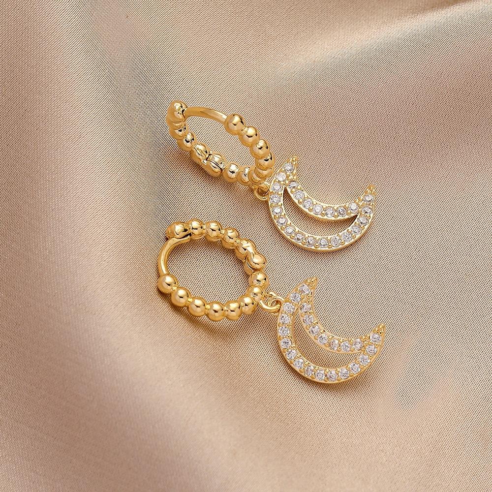 Personalized crescent moon earrings fashion exaggerated copper micro-inlaid zircon moon earrings jewelry women