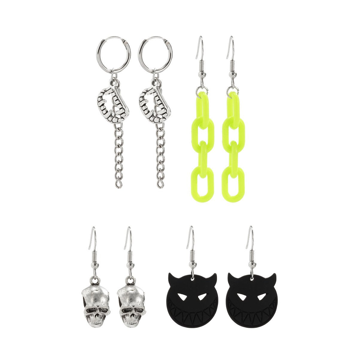 Jewelry Demon Sweet Cool Halloween Funny Earrings Set Punk Skull Teeth Chain Earrings