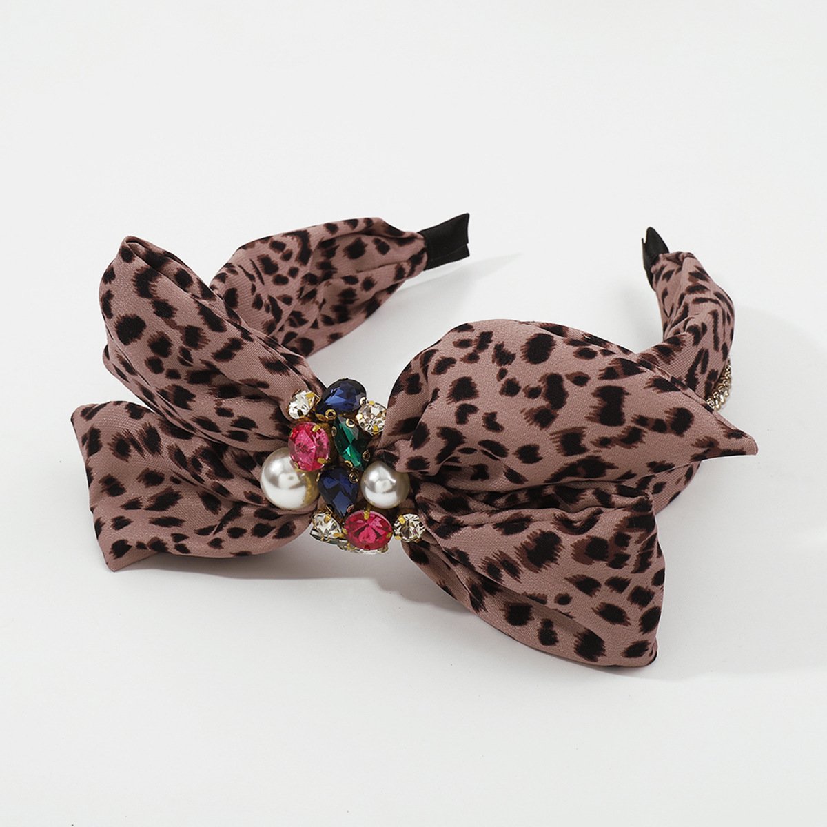 F4628 personalized leopard print bow headband fabric pearl rhinestone net red retro street shooting party headband