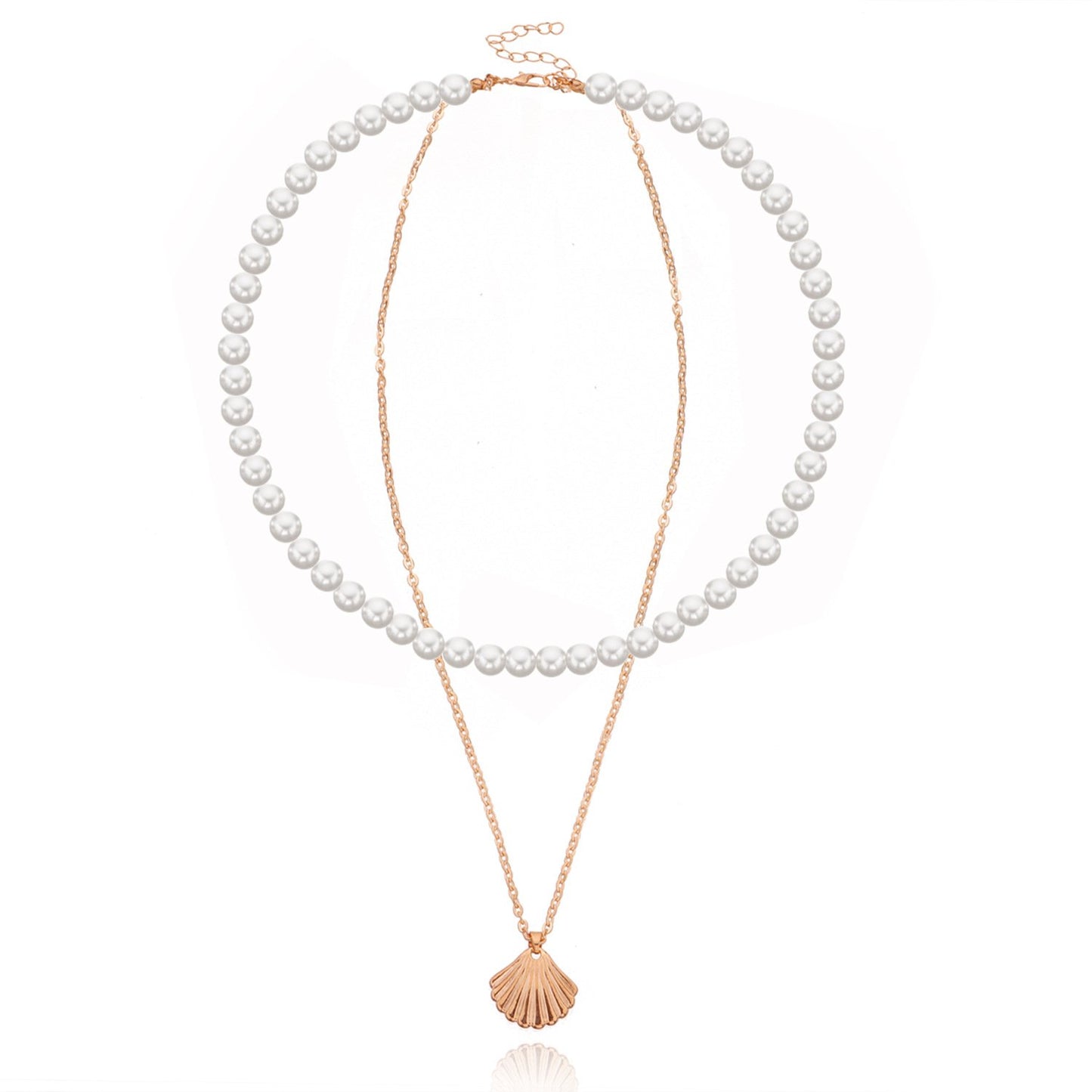 Jewelry Temperament Pearl Scallop Alloy Pendant Necklace Female Fashion Simple Handmade Double Layer Necklace