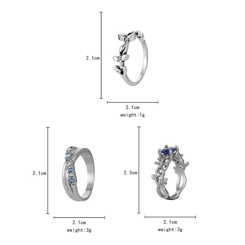 Fashionable luxury trendy blue diamond flower rattan multi-piece ring set exquisite rattan clause ladies ring jewelry