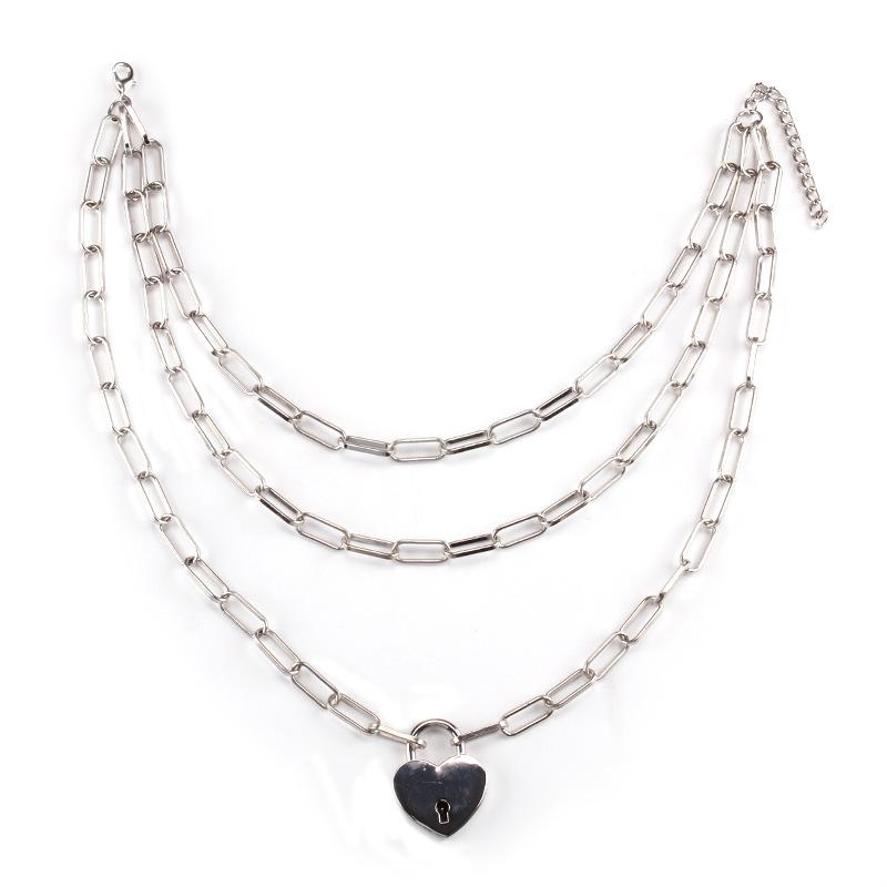 Alloy padlock necklace female ins cold fashion niche design clavicle chain temperament net red multi-layer necklace