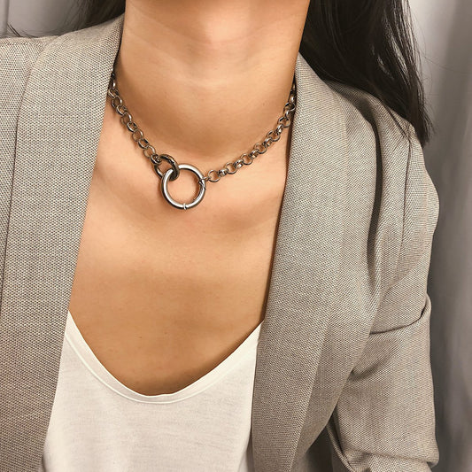 Jewelry Personality Punk Exaggerated Metal Chain Necklace Female Simple Geometric Circle Retro Necklace