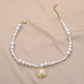 Fashion French Irregular Pearl Round Card Pendant Trendy Elegant Temperament Sexy Clavicle Necklace