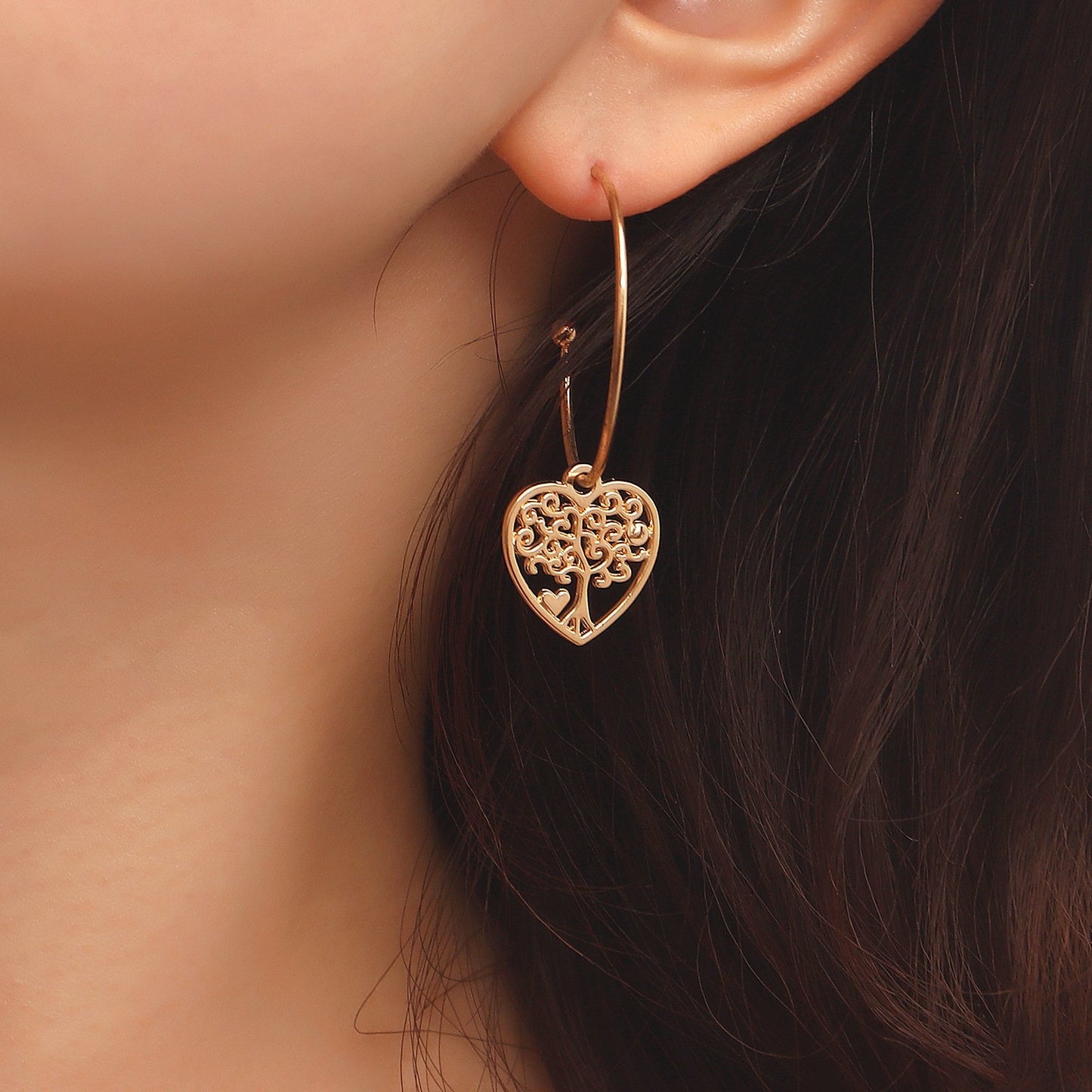 Jewelry ins geometric C-shaped large ring love tree of life pendant earrings female