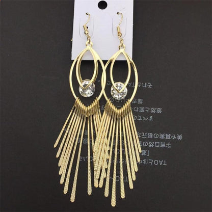 High Quality Ethnic Jewelry Oval Earrings Fine Textured Metal Tassel Imitation Zircon Earrings India