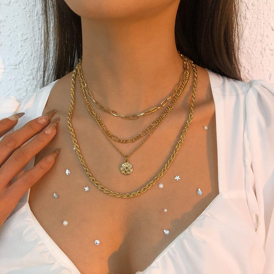 N9325 Punk Chain Necklace Metal Texture Hip-Hop Circle Necklace Fashionable Creative Multilayer Necklace