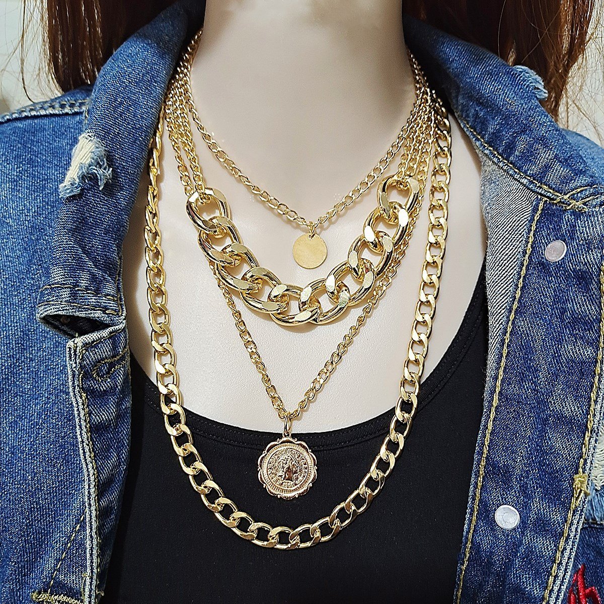 Jewelry Personality Exaggerated Chain Necklace Sweater Chain Simple Queen Pendant Multilayer Necklace Female