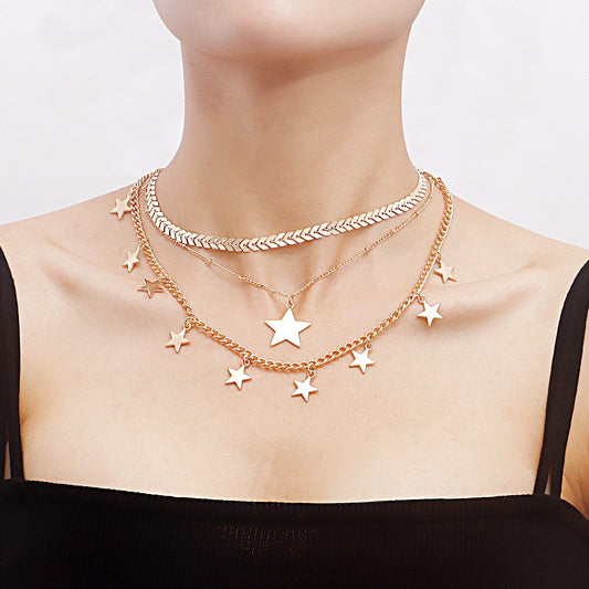 Jewelry multi-layer geometric five-pointed star necklace necklace female aircraft chain fashion necklace summer ins