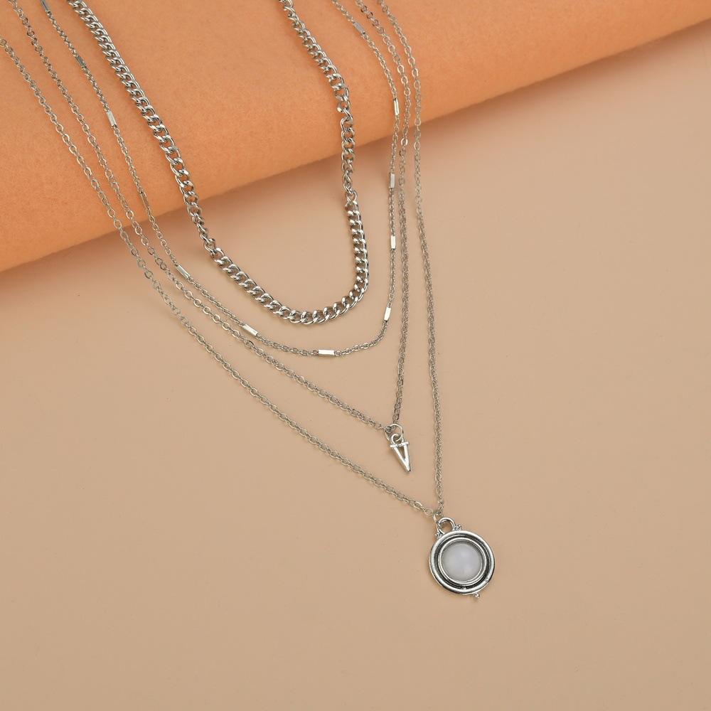 Vintage Ethnic Resin Round Pendant Necklace Fashion Four Layer Chain Choker Clavicle Chain Accessories