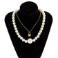 Jewelry Exaggerated Imitation Pearl Beaded Double Layer Necklace Female Retro Lock Chain Stacked Necklace