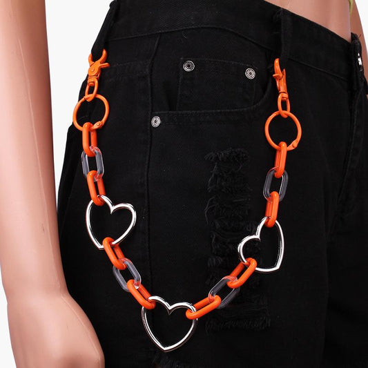 Retro Hip Hop Fashion Heart Acrylic Chain Versatile Ring Keychain Pants Chain