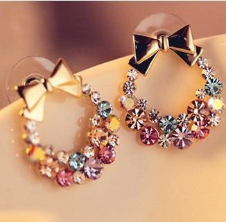 Full Diamond Bowknot Earrings Retro Exquisite Flower Earrings Popular Earrings Jewelry