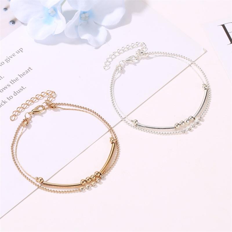 Foot Jewelry Creative Retro Double Layer Round Bead Diamond Fashion Ladies Anklet Summer Jewelry