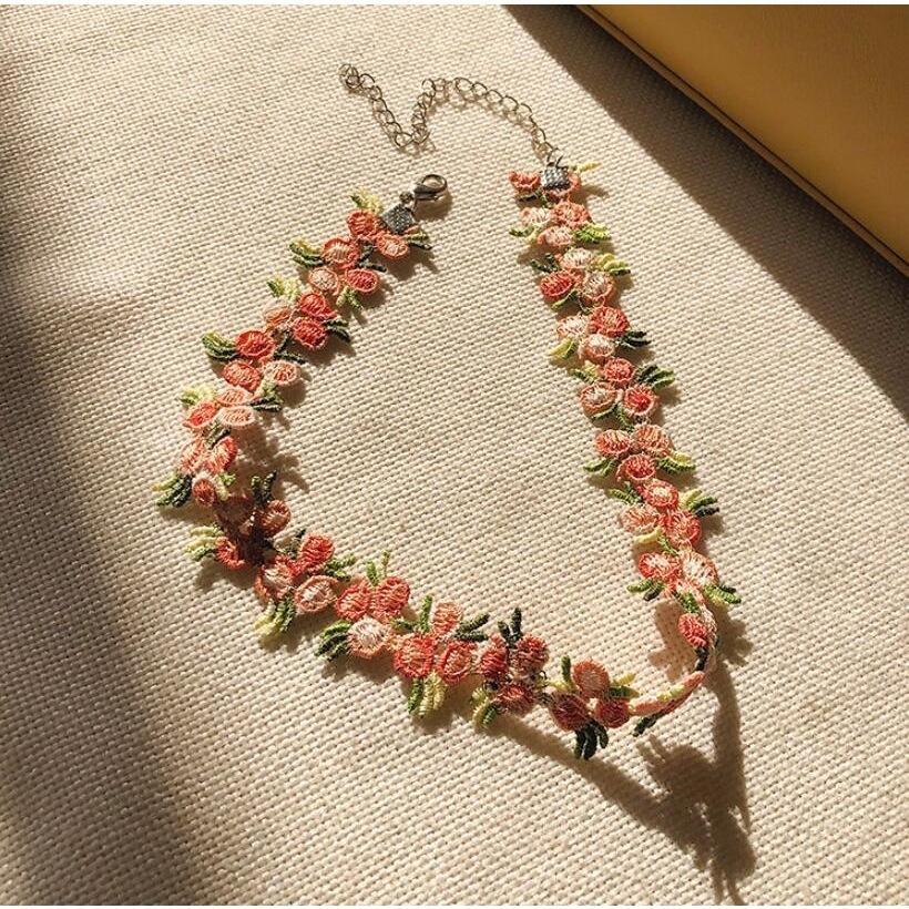 Jewelry Peach Pink Lace Necklace Embroidery Flower Necklace Collar Choker Necklace Clavicle Chain Female