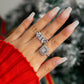 Jewelry Retro Light Luxury Diamond Gemstone Ring Set Fashion Trend Geometric Metal Ring Female