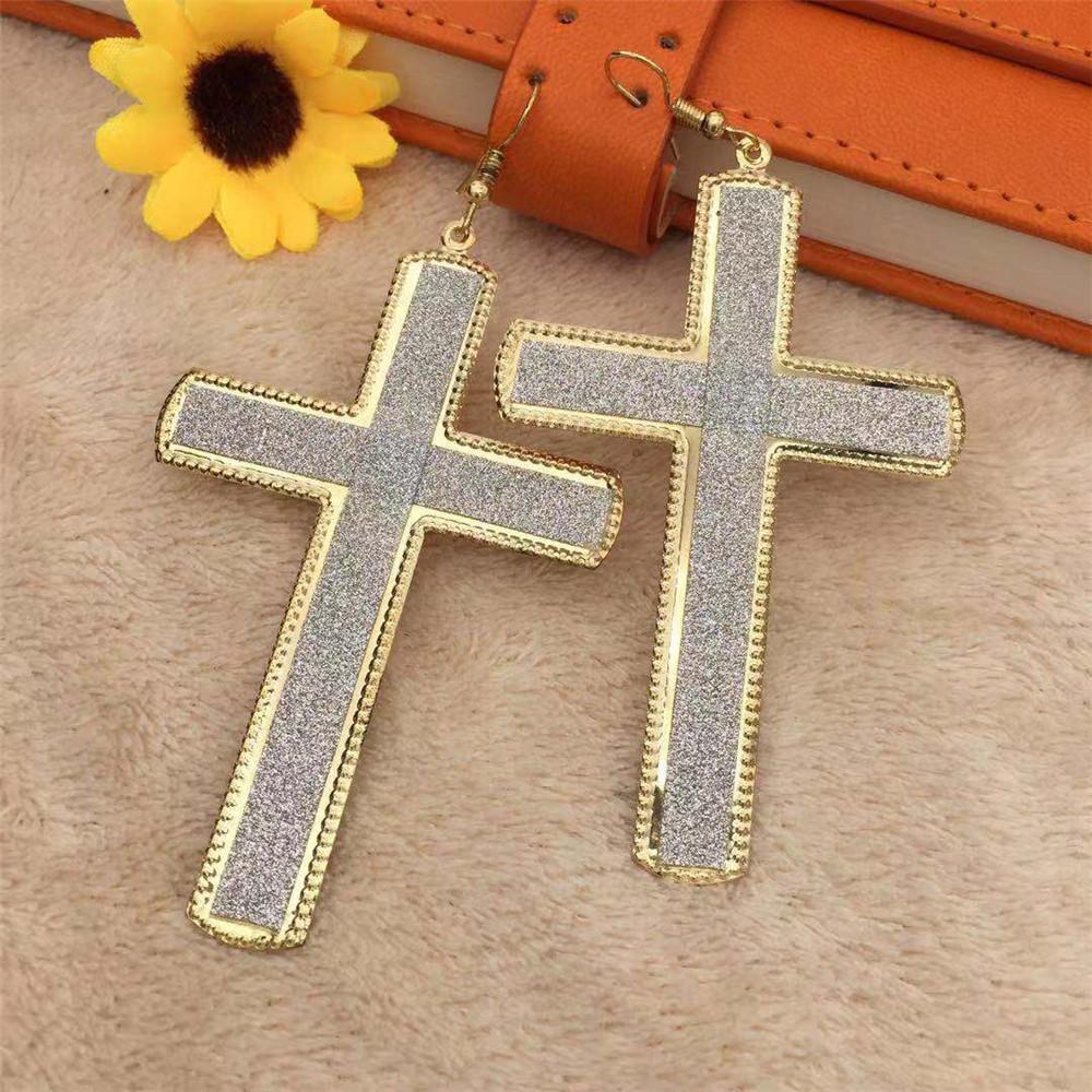 Long retro simple cross frosted earrings exaggerated night direct supply