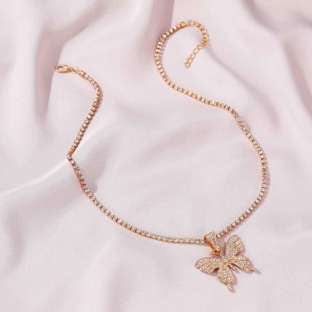 Butterfly Necklace Temperament Full Diamond Single Claw Chain Jewelry Simple Versatile Rhinestone Clavicle Chain