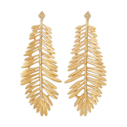 E1414 Simple Metal Earrings Creative Hollow Feather Leaf Earrings Cold Personality Earrings