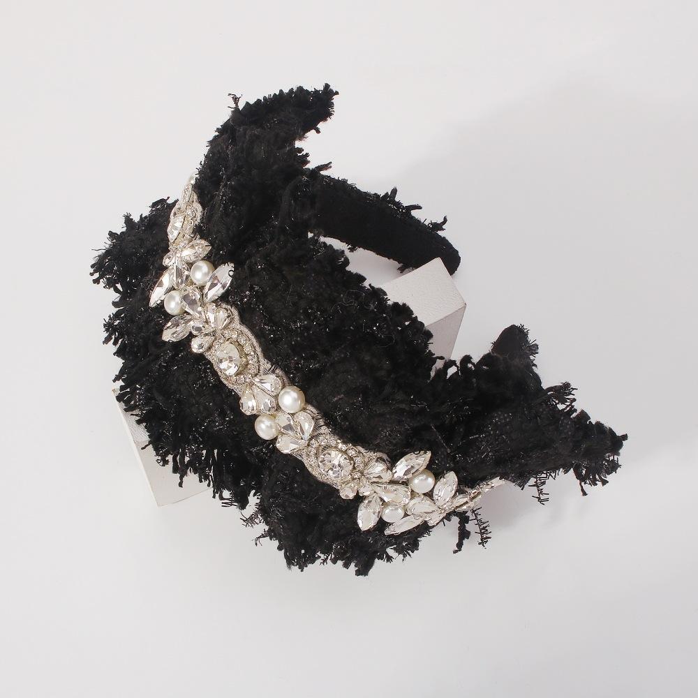 F3672 Fashion retro hair hoop diamond-studded imitation pearl temperament hair accessories fabric art celebrity palace head hoop female