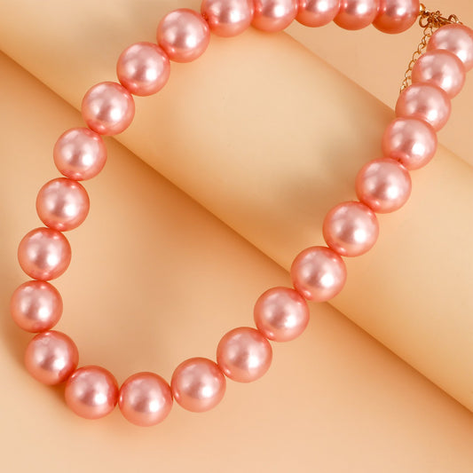 Jewelry Personality Fashion Exaggerated Beaded Necklace Bracelet Simple Single Layer Pink Imitation Pearl Necklace