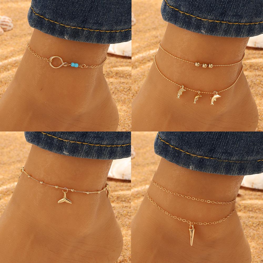 ins anklet female fashion bohemian simple metal dolphin love foot decoration beach foot jewelry