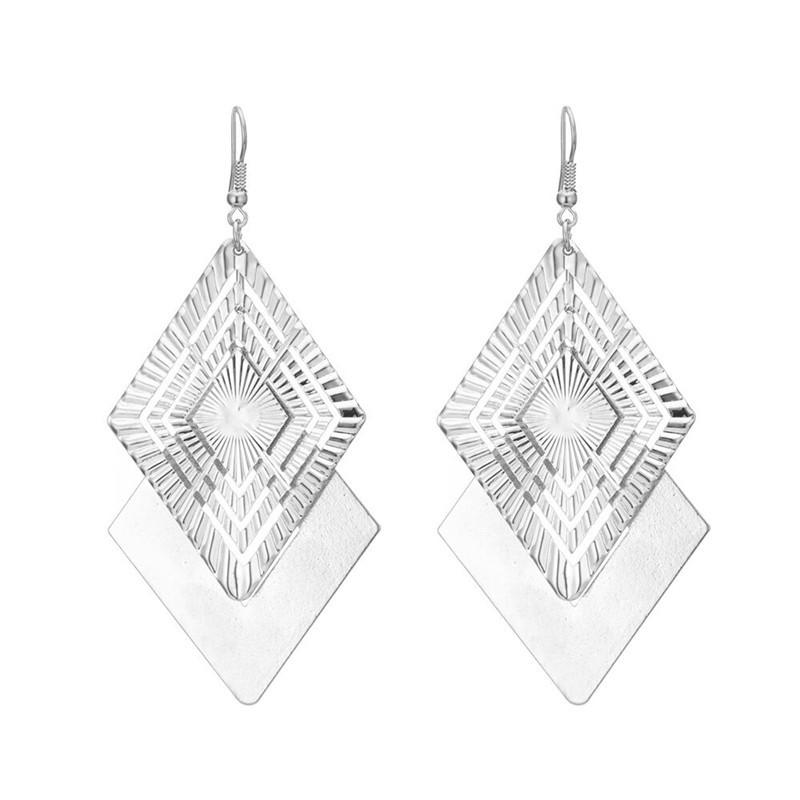 Geometric Hollow Ladies Multi-level Rhombus Versatile Frosted Earrings Girls Heart Push Economical Jewelry