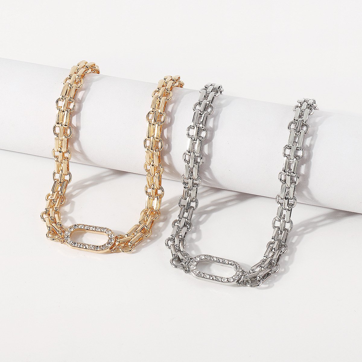 N1799 double-breasted creative geometric rhinestone micro-inlaid necklace women's fashion trend niche personality necklace
