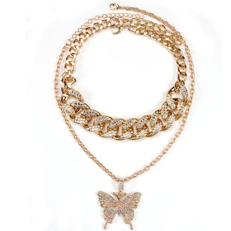 Jewelry Exquisite Exaggerated Diamond Geometric Necklace Female Retro Suit Cuban Chain Big Butterfly Necklace