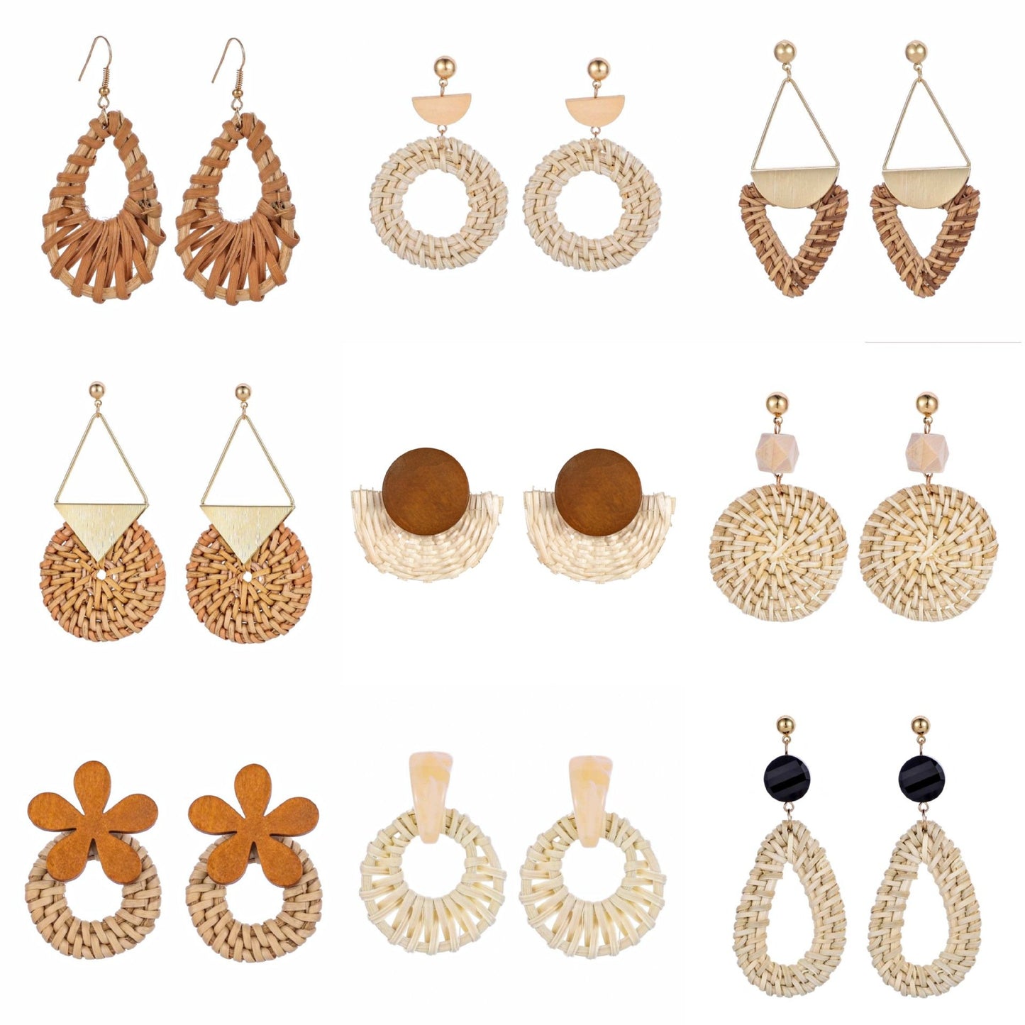 Personality Fashion Rattan Braided Earrings Female Personality Round Geometric Stud Earrings Accessories