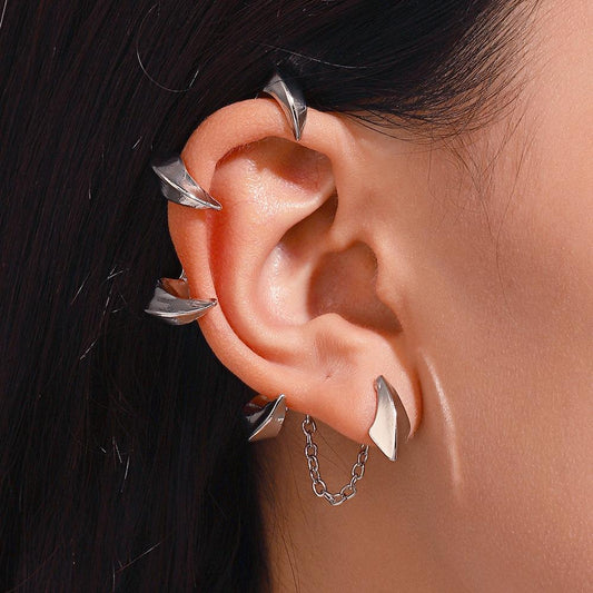 Gothic devil minion ear hanging female punk dark metal geometric ear bone clip ins fashion ear clip without ear hole