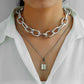 Retro Double Layer Necklace Personality Exaggerated Metal Thick Necklace Creative Lock Cylinder Versatile Fashion Pendant