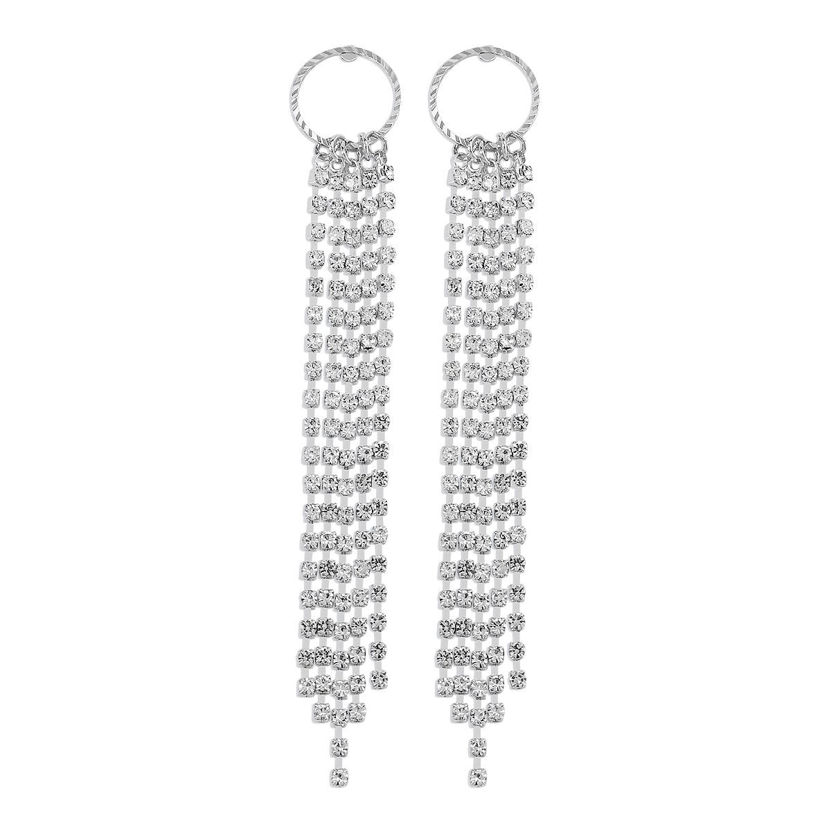 E1437 Temperament Tassel Earrings Circle Rhinestone Claw Chain Personality Earrings Street Photography Banquet Show Earrings
